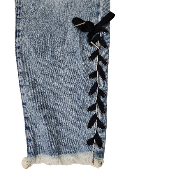 Blanknyc Jeans Womens 27 Blue High Rise Tapered Lace Up Raw Hem Denim Boho - Picture 2 of 14